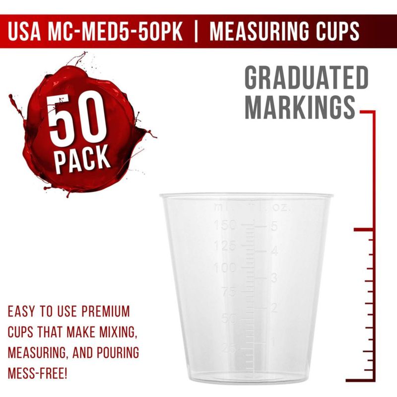 Pack de 50 tazas medidoras de 150 ml Pouring Masters + 25 palitos