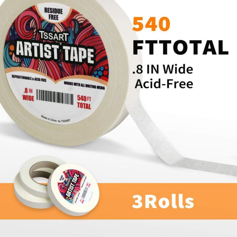 Cinta de artista TSSART 540 pies (164 m) 2 cm 3 unidades sin ácido