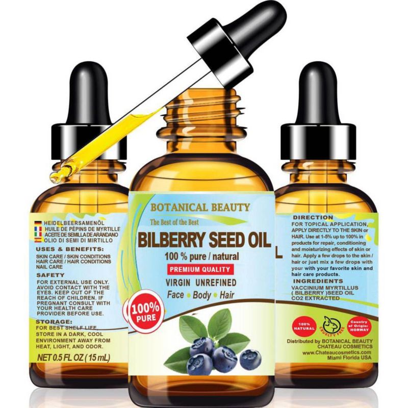 Botanical Beauty Aceite de Semilla de Arándano Negro 100% Puro Natural Virgen Sin Refinar Prensado en Frío Aceite Portador para Rostro Piel Cabello y