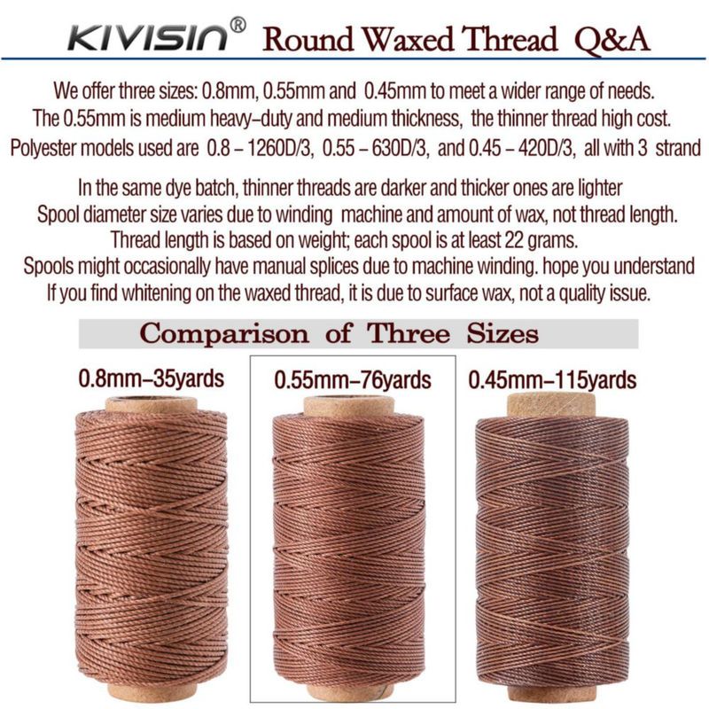Hilo encerado KIVISIN 055 mm 70 m – Set de 12 colores