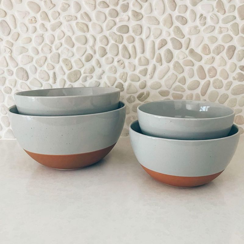 Juego de 2 tazones de cerámica MORA gris con borde naranja – 52 L y 34 L
