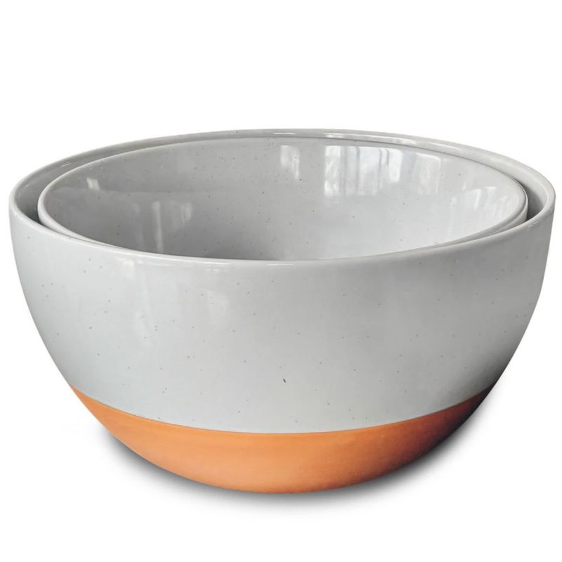 Juego de 2 tazones de cerámica MORA gris con borde naranja – 52 L y 34 L