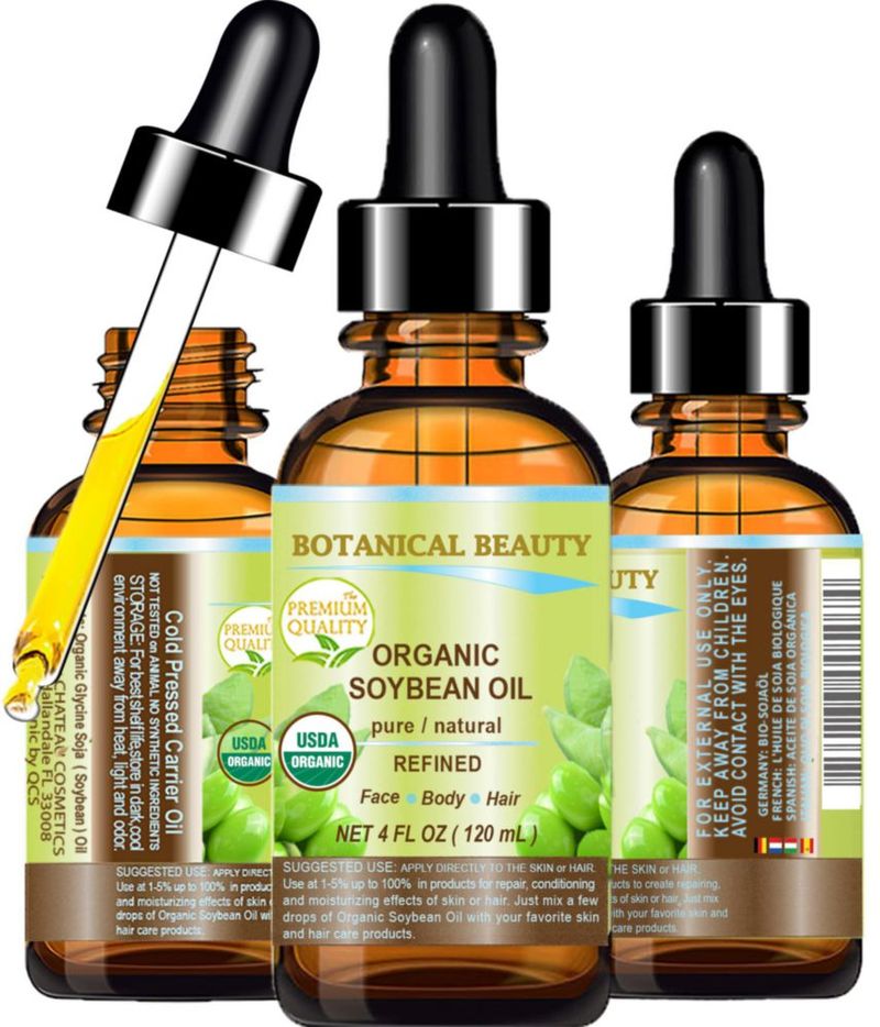 Botanical Beauty Aceite de Soja Orgánico 100% PURO Natural Refinado Prensado en Frío – Aceite Portador para Rostro Piel Cuerpo Cabello y Uñas –