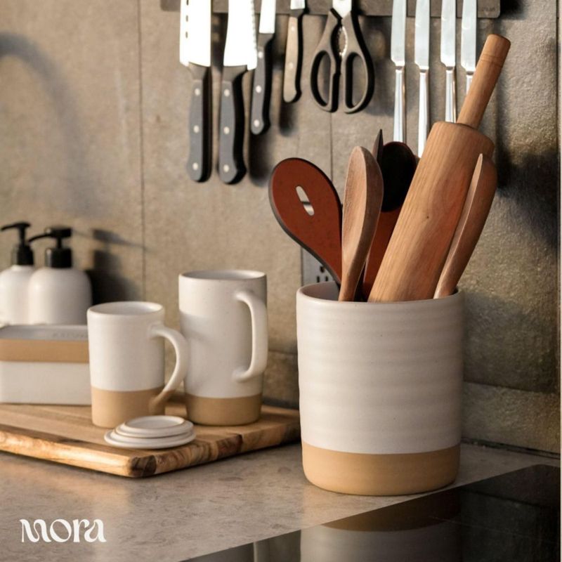 Portautensilios MORA 18 cm Cerámica Color Avena para Cocina