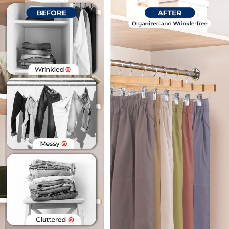 Perchas de ropa SereneLife pack de 10 madera con clips capacidad 45 kg