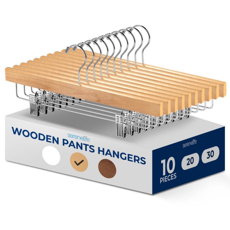 Perchas de ropa SereneLife pack de 10 madera con clips capacidad 45 kg