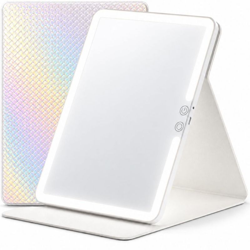 Espejo de Maquillaje HUGOAI 30 cm con Luces Arcoíris Plegable