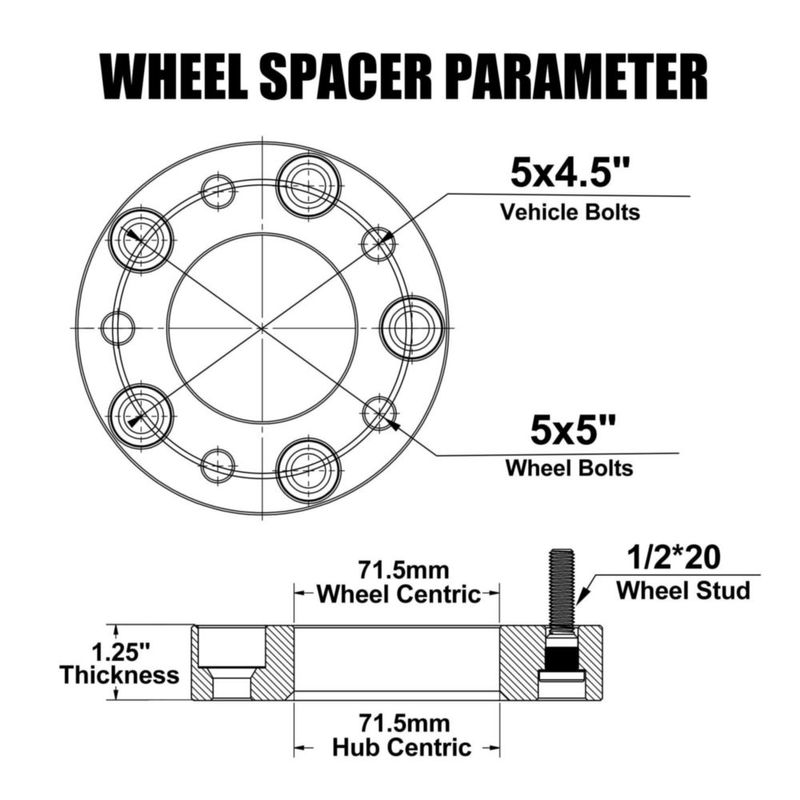Adaptadores de rueda FLYCLE 5x4.5 a 5x5 32 mm rosca 1/2‑20
