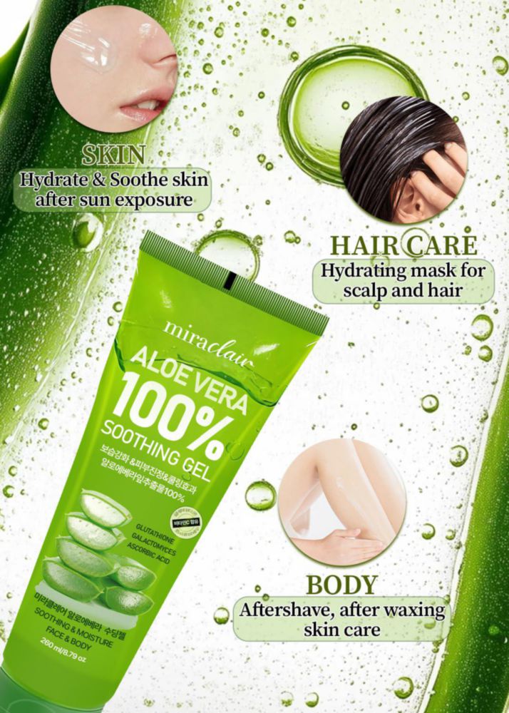 Gel de Aloe Vera MIRACLAIR Pack de 4 unidades 300 g para rostro y cabello