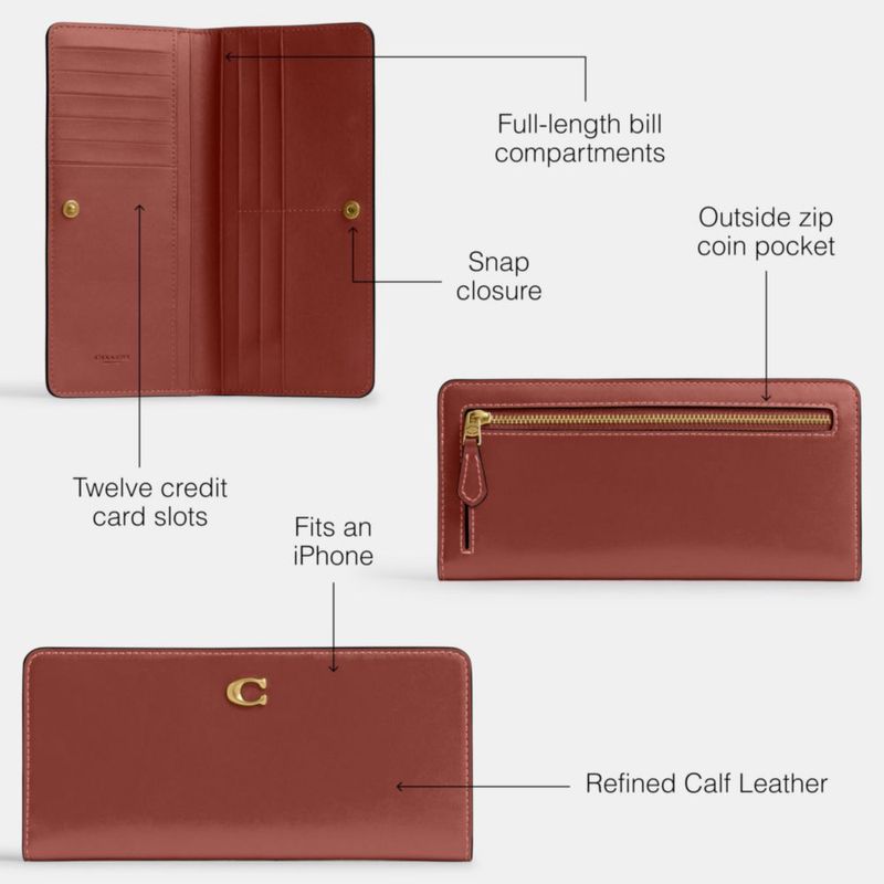Cartera Coach Essential Slim de Cuero de Becerro 19 cm