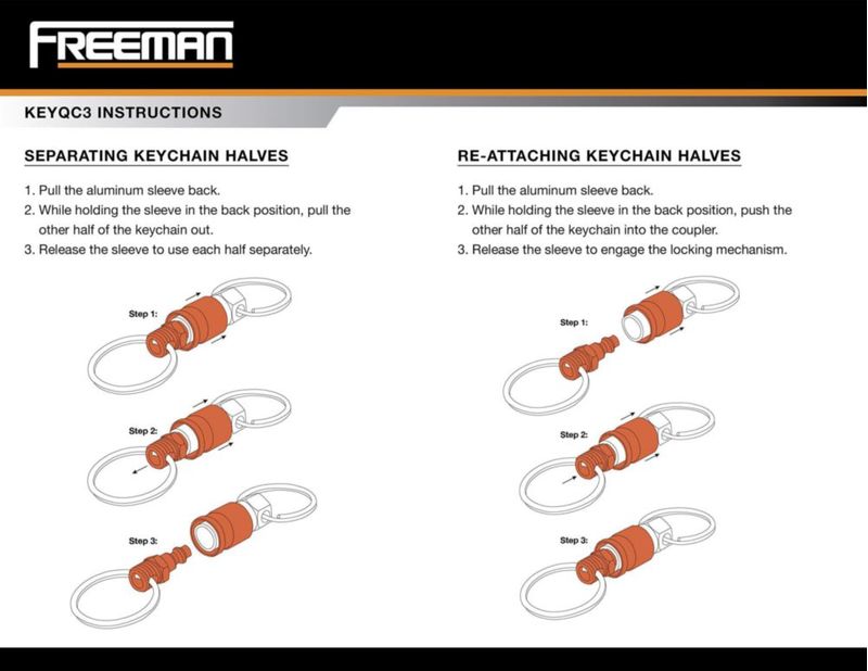 Llavero Freeman KEYQC3 Pack de 3 Naranja