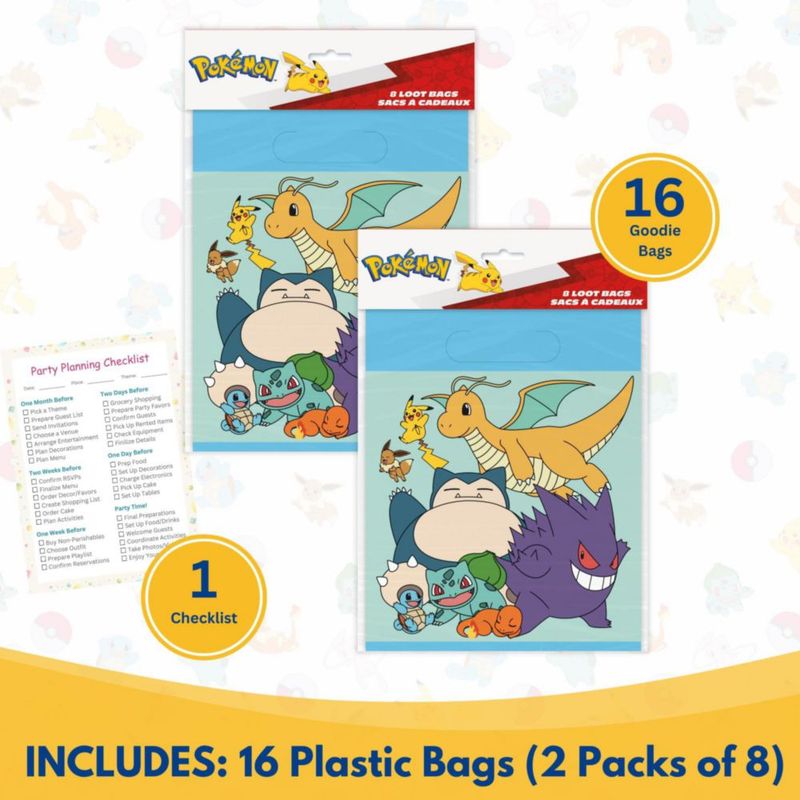 Bolsas de regalo Unique 18 cm x 22 cm - Pack de 16 - Pokémon