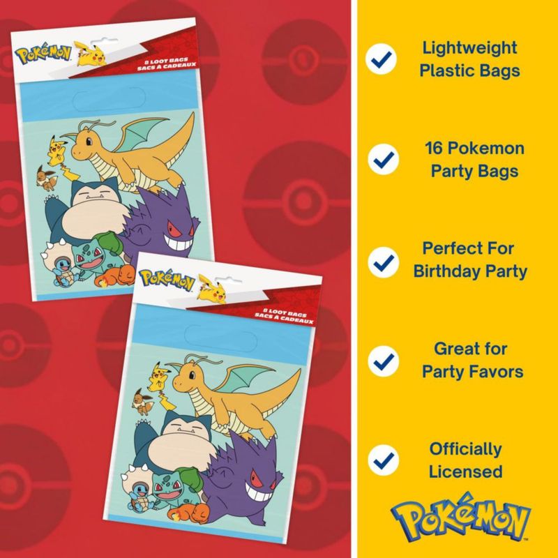 Bolsas de regalo Unique 18 cm x 22 cm - Pack de 16 - Pokémon