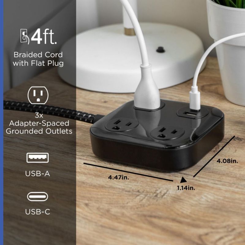 Regleta GE 12 m con puertos USB y 3 tomacorrientes