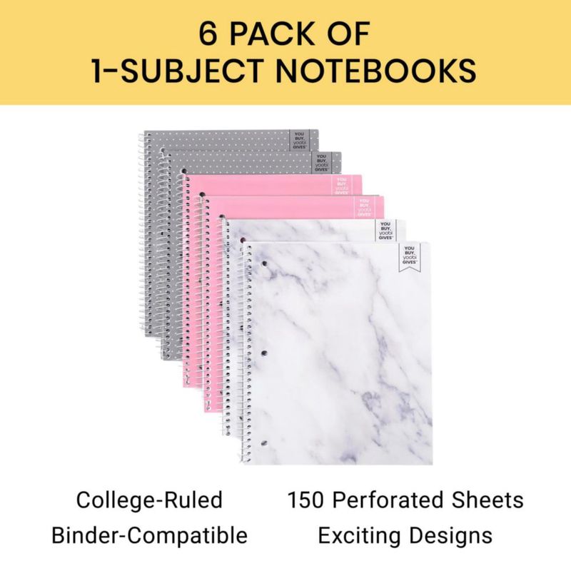 Cuadernos Yoobi 6 unidades 150 hojas 26 × 20 cm raya universitaria encuadernación en espiral