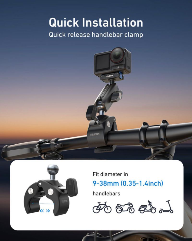 Soporte TELESIN para bicicleta 9-38 mm DJI Osmo Pocket/Action