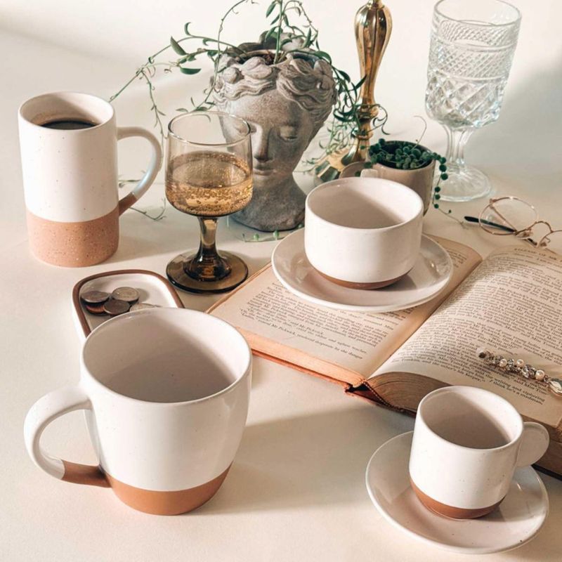 Juego de 4 tazas de cappuccino MORA 240 ml cerámica blanca