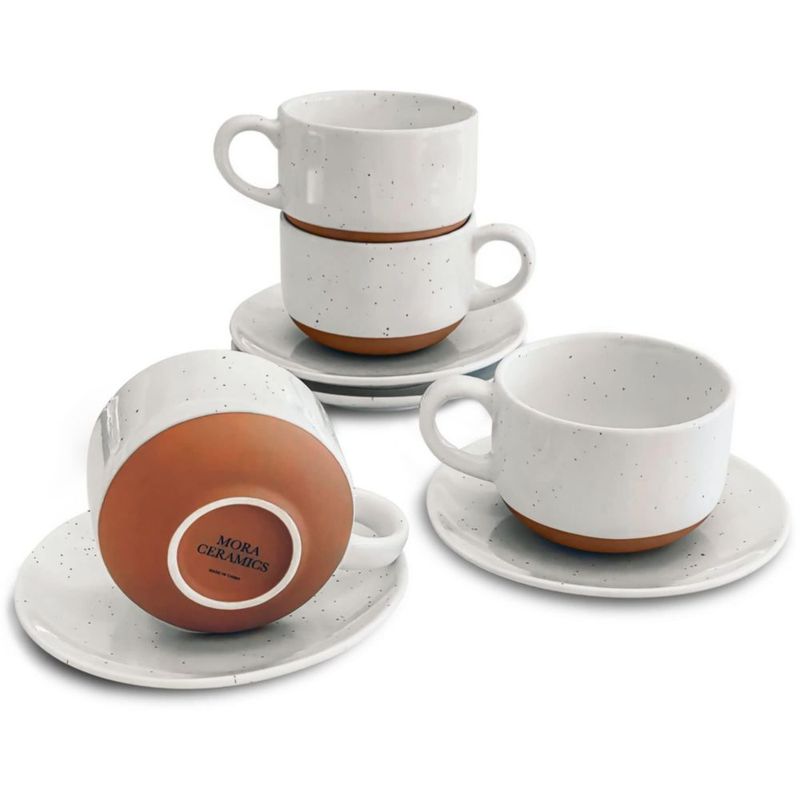 Juego de 4 tazas de cappuccino MORA 240 ml cerámica blanca