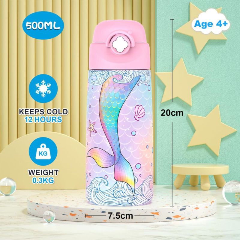 Botella Ntswasd 405 ml Sirena con Pajilla Pop‑Up