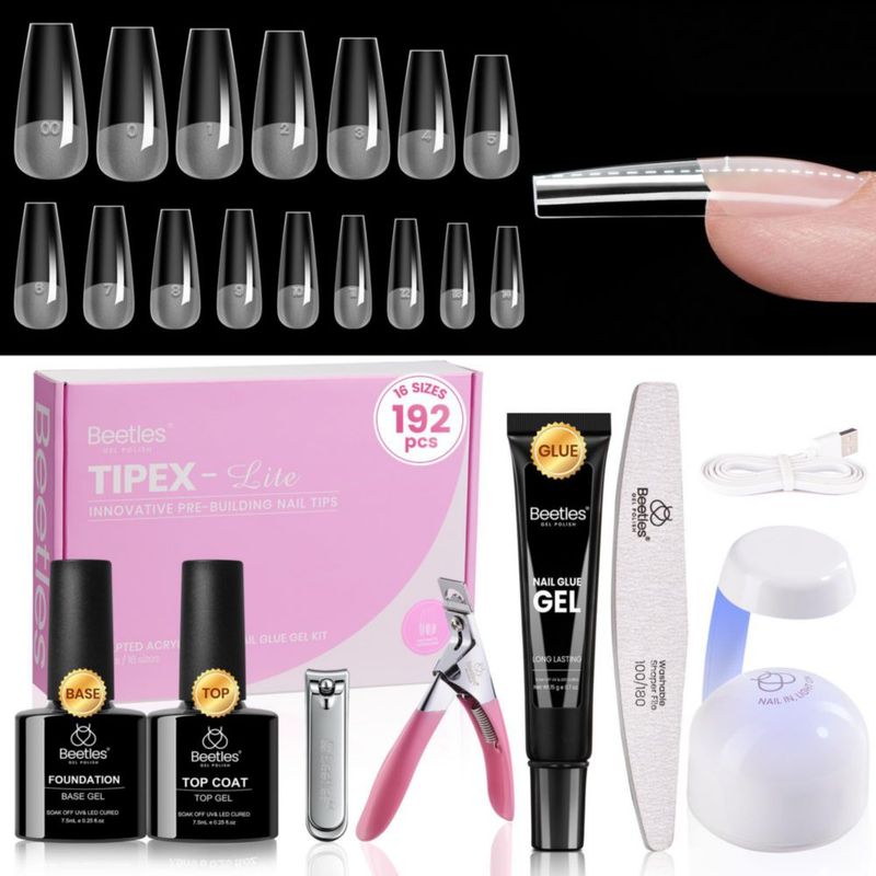 Puntas de Uña Beetles Gel Polish 192 uds Forma Larga de Ataúd 16 Tallas