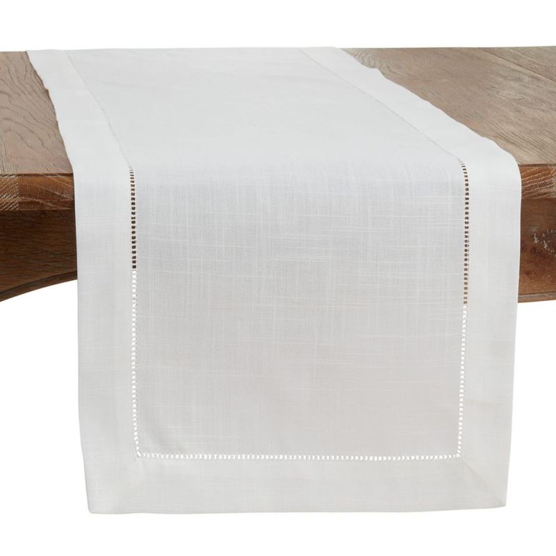 Caminero de mesa SARO LIFESTYLE 41x229 cm Marfil con bordado hemstitch