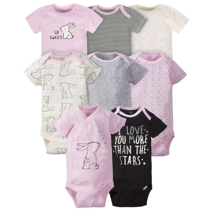 Bodys Gerber para bebé niña de manga corta pack de 8 con conejito 3‑6 meses