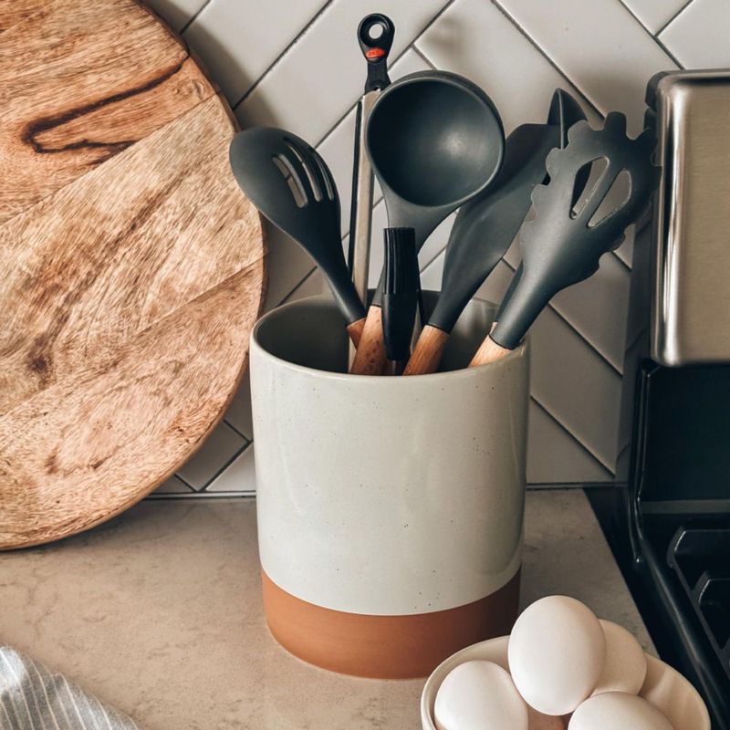 Porta utensilios de cocina MORA 18 cm gris de cerámica