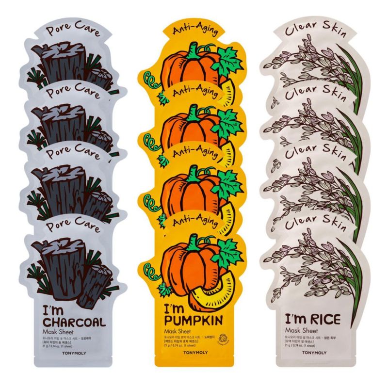 Mascarilla de hoja TONYMOLY 12 piezas carbón activado calabaza y arroz