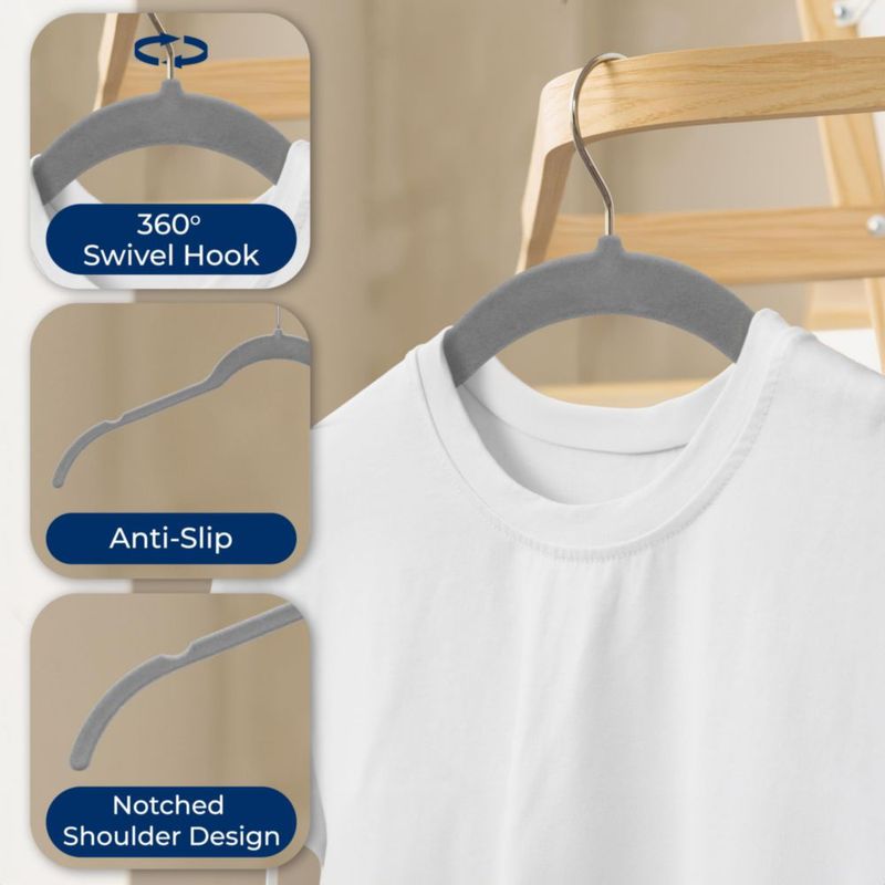 Perchas de ropa SereneLife paquete de 50 gris terciopelo