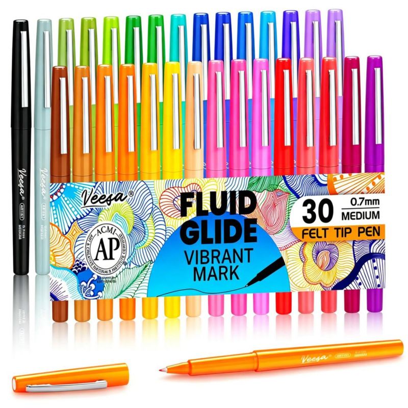 Marcadores de punta de fieltro VEESA 30 colores 07 mm punta media