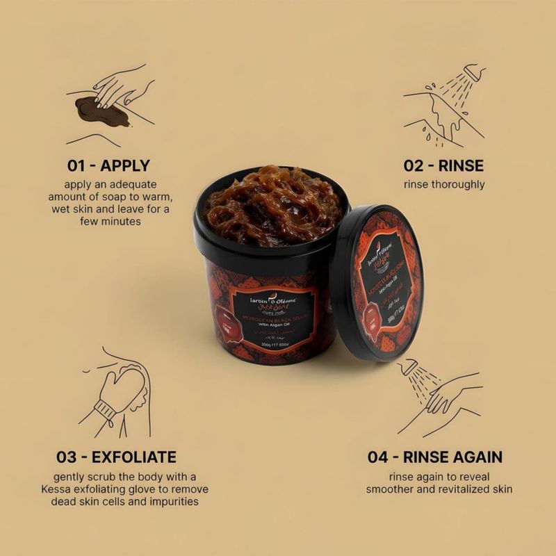 Jabón Negro Marroquí Jardin Oleane 500 g con Aceite de Argán