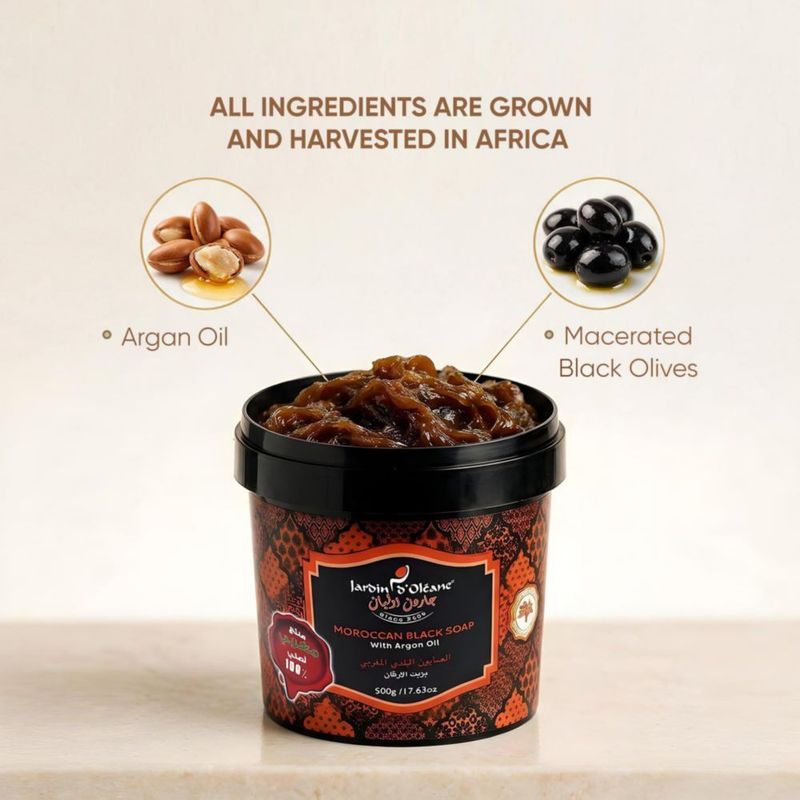 Jabón Negro Marroquí Jardin Oleane 500 g con Aceite de Argán