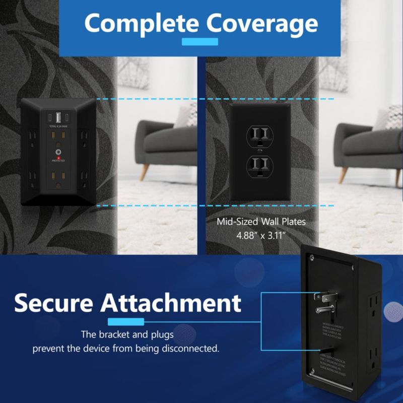 Protector contra Sobretensiones LIDER de 6 tomacorrientes 20W 1500 Julios Negro