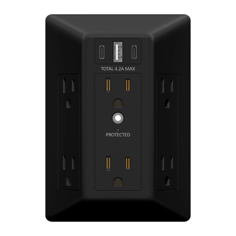 Protector contra Sobretensiones LIDER de 6 tomacorrientes 20W 1500 Julios Negro
