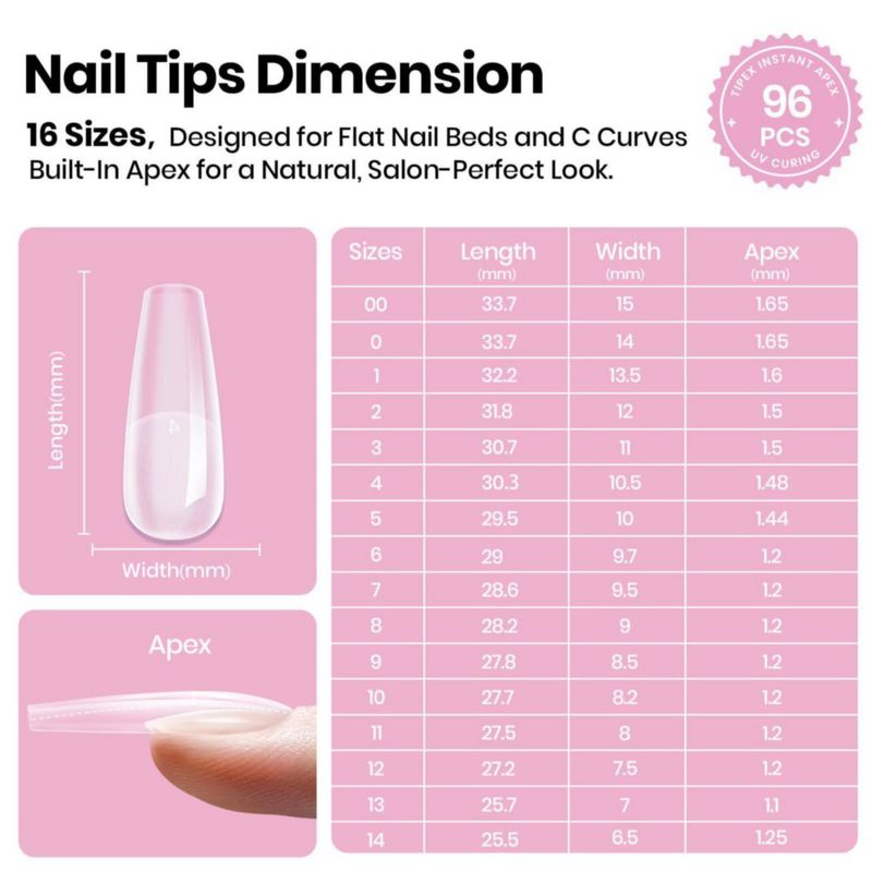 Puntas de uñas Beetles Gel Polish estilo largo tipo ataúd 16 tamaños