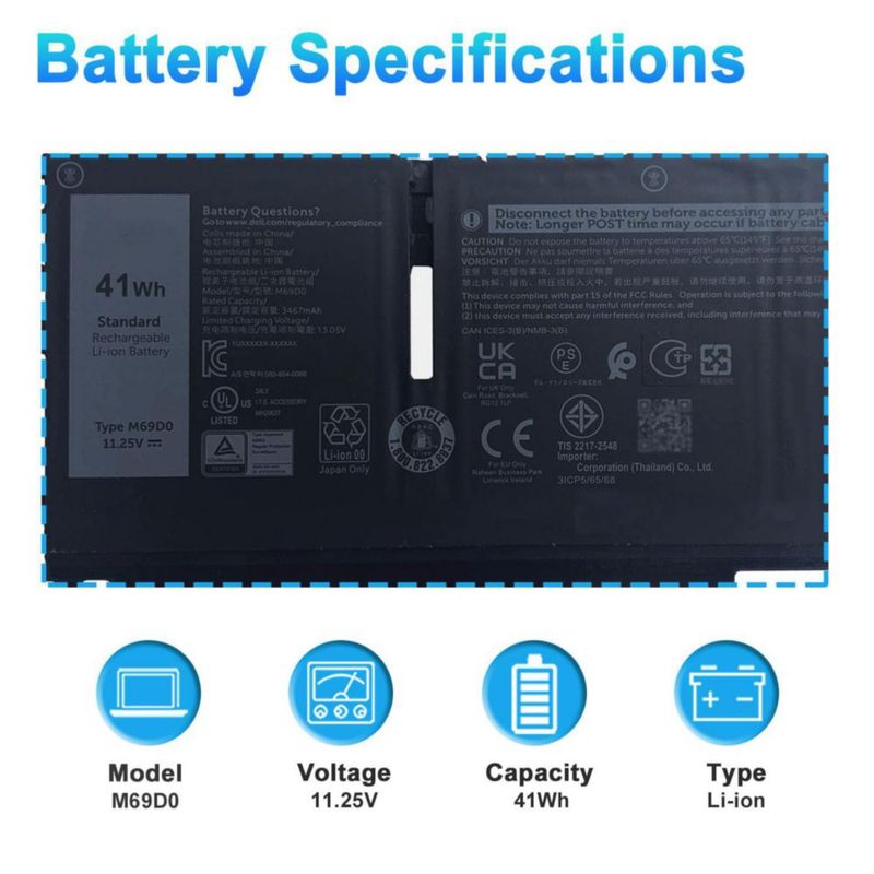 Batería BOWEIRUI M69D0 41Wh 11.25V para Dell Precision