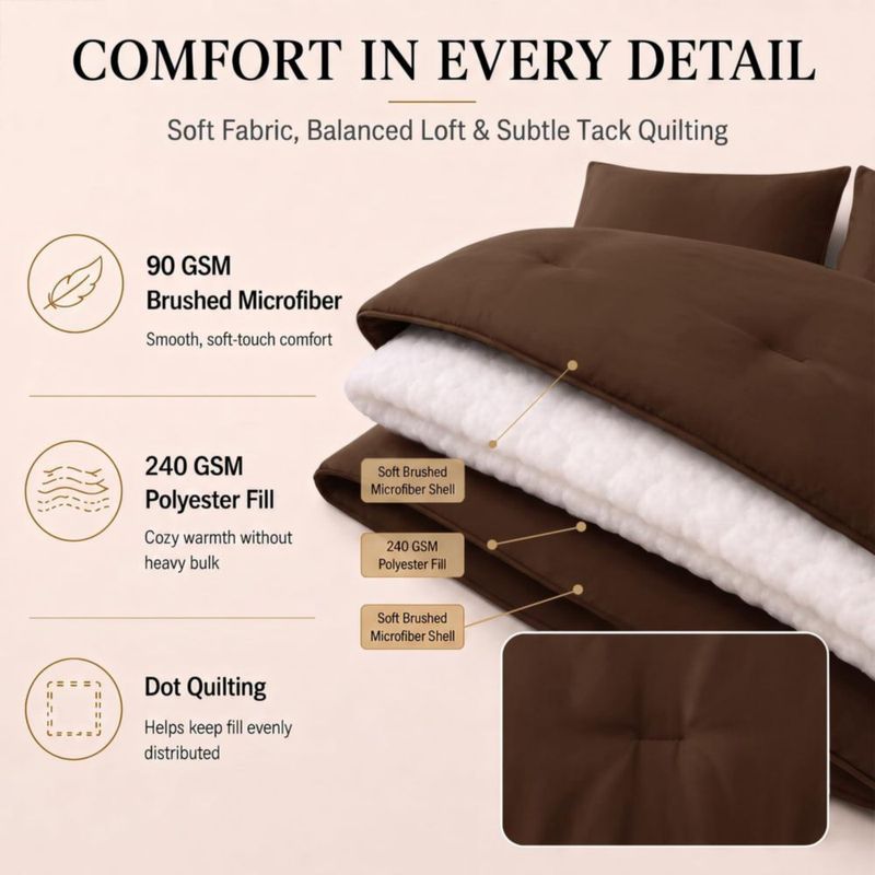 Juego de Cama CozyLux Tamaño Completo 7 piezas Marrón Microfibra