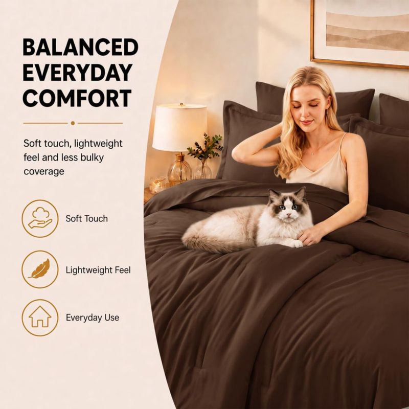 Juego de Cama CozyLux Tamaño Completo 7 piezas Marrón Microfibra