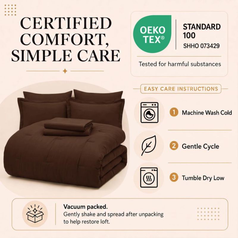Juego de Cama CozyLux Tamaño Completo 7 piezas Marrón Microfibra