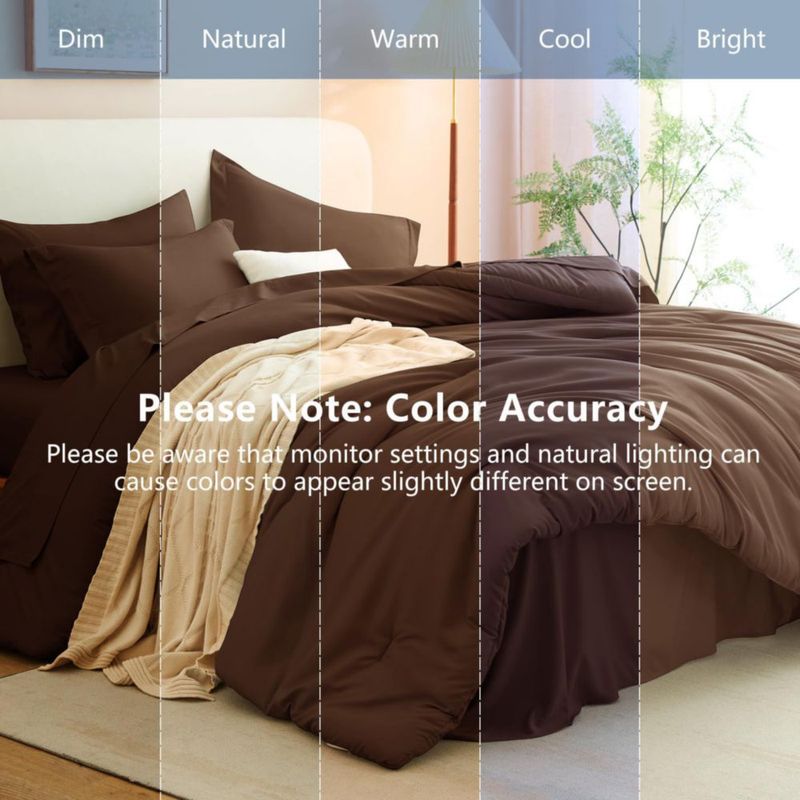 Juego de Cama CozyLux Tamaño Completo 7 piezas Marrón Microfibra