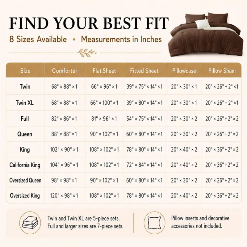Juego de Cama CozyLux Tamaño Completo 7 piezas Marrón Microfibra