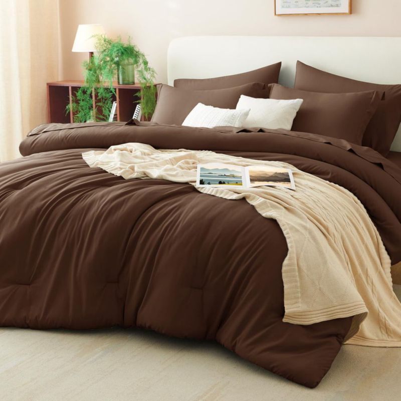 Juego de Cama CozyLux Tamaño Completo 7 piezas Marrón Microfibra