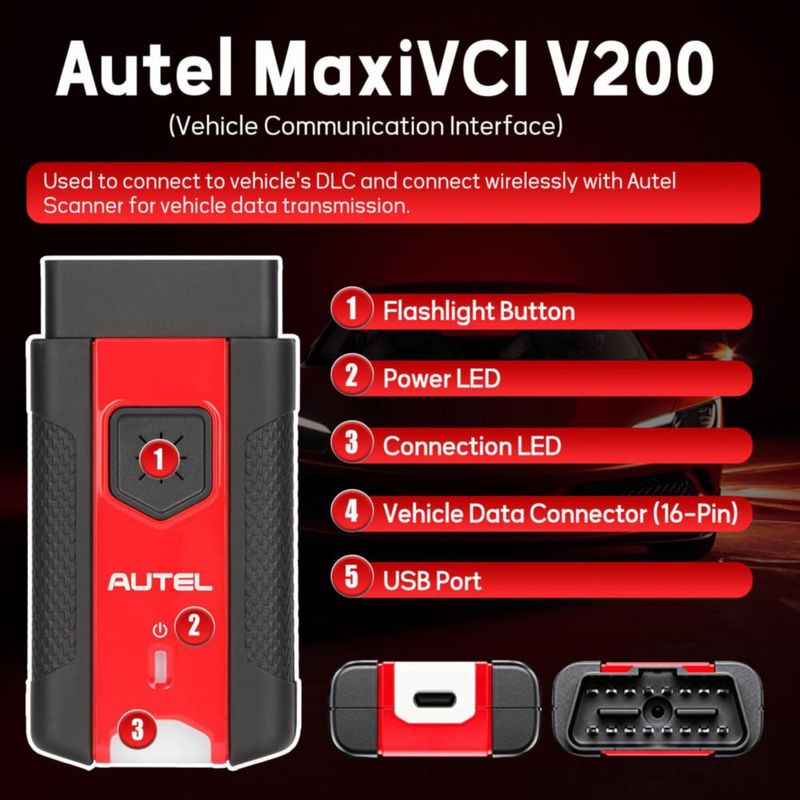 Escáner OBD2 Autel MaxiVCI V200 Inalámbrico Bluetooth CAN FD