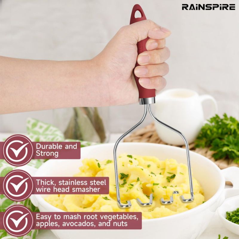 Machacador de Patatas Rainspire de Acero Inoxidable con Mango Rojo