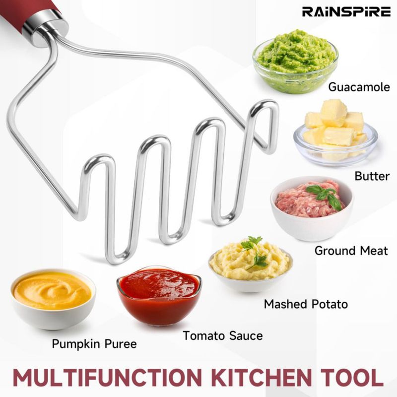 Machacador de Patatas Rainspire de Acero Inoxidable con Mango Rojo