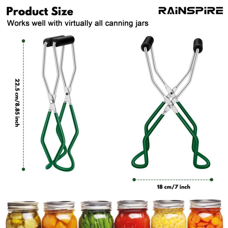 Elevador de Frascos de Conserva Rainspire 22 cm Acero Inoxidable con Mango Verde