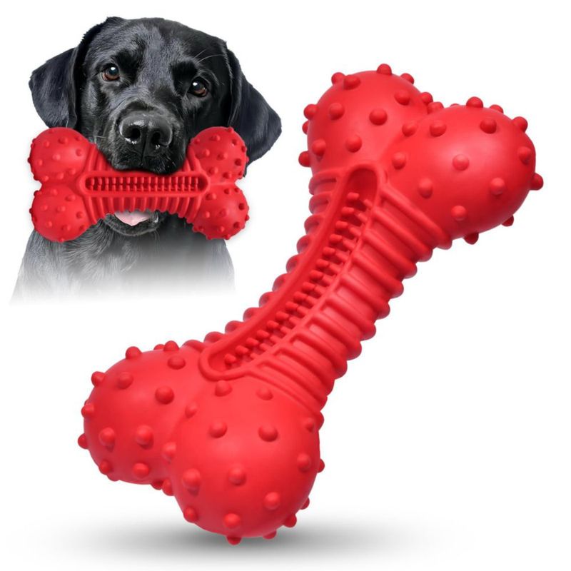 Juguete para perros Ouilter de caucho duradero con sabor a bacon – rojo