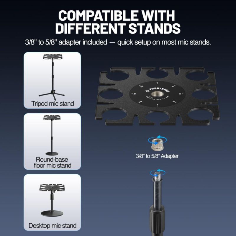 Soporte para Micrófono Phenyx Pro de 8 Ranuras 3/8"-5/8"