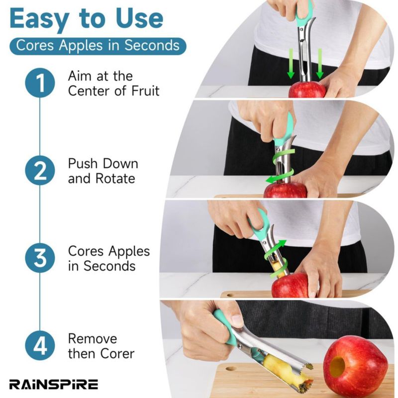 Descorazonador de Manzanas Rainspire Acero Inoxidable con Mango Verde Menta