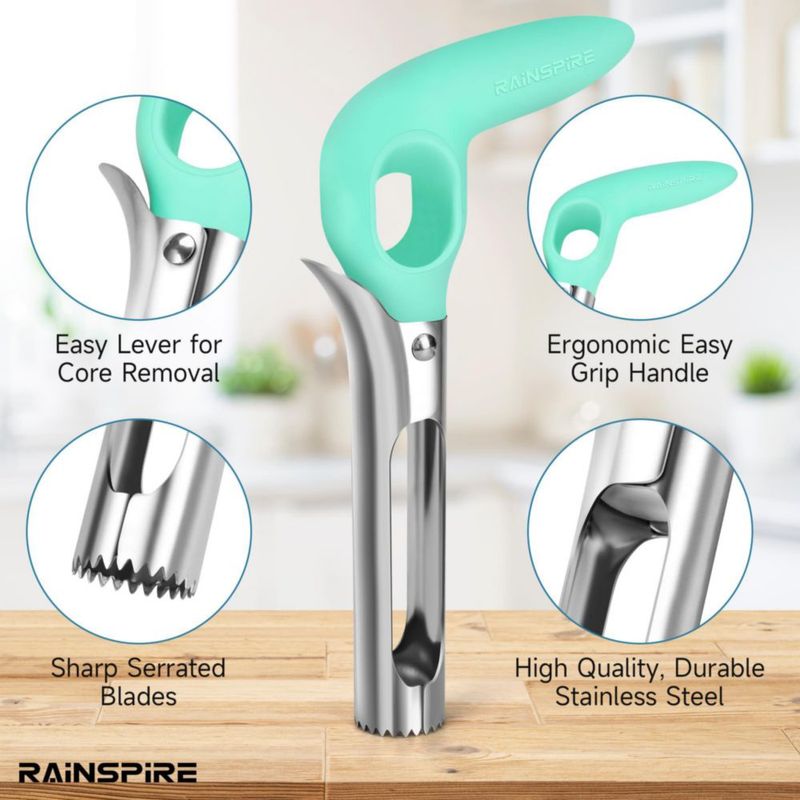 Descorazonador de Manzanas Rainspire Acero Inoxidable con Mango Verde Menta